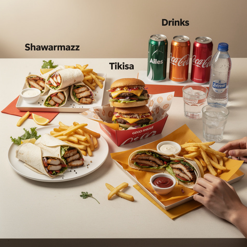 Habibiz complete menu featuring shawarma, Tikisa, and drinks in Dar es Salaam